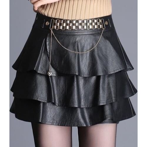 Winter Fall Fashion Casual Womens High Waisted Ruffles Chain Pu Leather Shorts Skirts , 4xl 5xl Autumn Black Shorts for Women