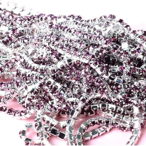 SS6,8,10,12 10m All Size Light Amethyst crystal rhinestone cup chain silver setting trimming clothing Crystal decoration