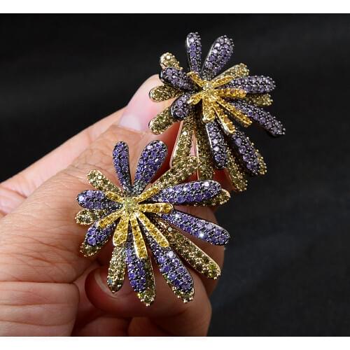 CINDY XIANG New Three Layers Flowers Earrings for Women Girls Luxury Cubic Zirconia Stud Earring Wedding Jewelry High Quality