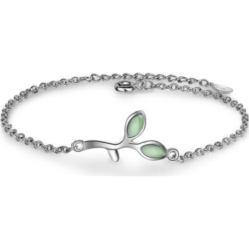 LUKENI New Fashion 925 Sterling Silver Bracelets For Girl Party Accessories Charm Crystal Green Leaf Bracelets Women Jewelry Hot