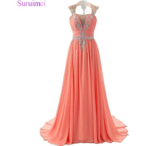 Robe De Soiree Dubai Evening Dresses Long 2018 High Quality Gorgeous Crystals Beaded Sequined Chiffon Evening Dress Ves