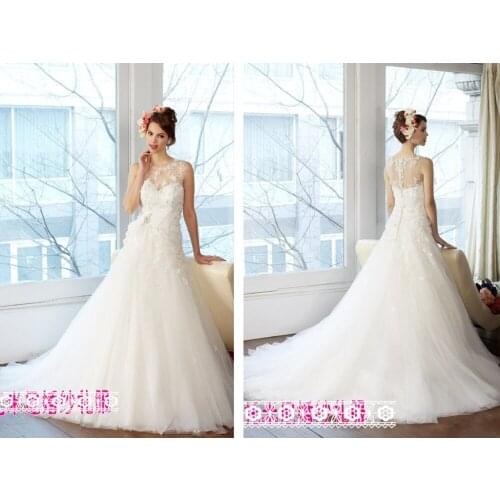 Flowers appliques bow crystal Vestidos De Novia beading A-Line bridal gown off shoulder dress tulle Bespoke Wedding Dresses