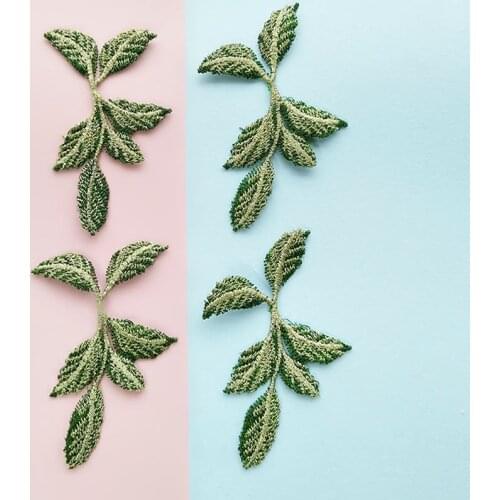 10pcs/Lot Green Leaves Applique Embroidered Sew On Flower Patches Badge For Clothes Bag Diy Craft Repair Home Decoration 4.5*7cm