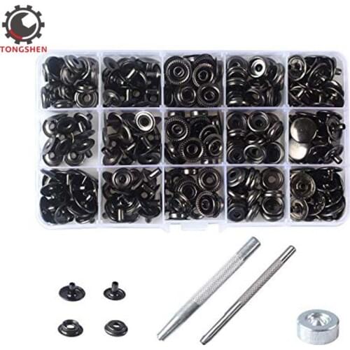 100 Sets 15mm Gun Black Metal Snap Fastener Leather Rapid Rivet Button Sewing with Punch Set Tool Black Plated Steel Snaps