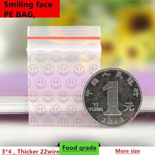 Smiling face100pcs/lot Transparent Self Sealing Zip Zipper Lock Plastic Bags 3*4cm Clear Ziplock Bags For Jewelry Packaging