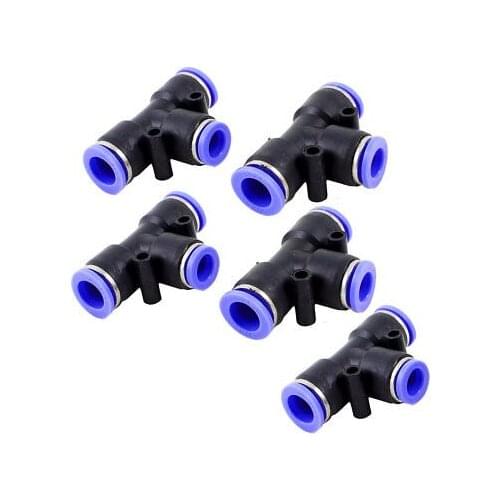 12mm x 10mm T Joint Plastic One Touch Tube Connector Quick Coupler 5pcs