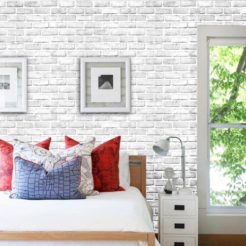 3D Thickened Grey White Brick Contact Paper Wallpaper Peel Stick Wall Paper Self-Adhesive Waterproof Decorative For Bathroom
