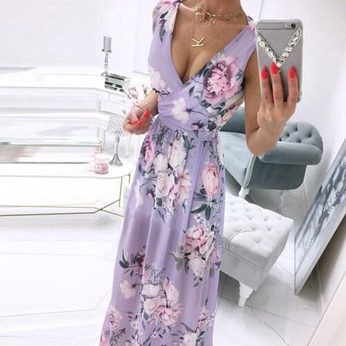 Elegant Womens Summer Long Dress 2021Sexy Deep V-Neck Floral Robe Longue Maxi Woman Sundress Plus Size Vestidos De Mujer Casual