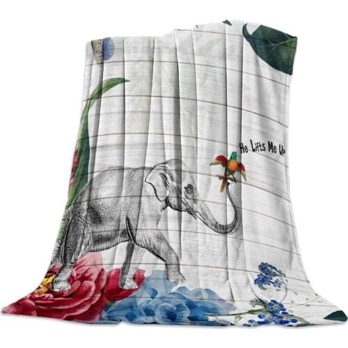 Watercolor Floral Leaf Elephant Animals Fleece Blanket Fuzzy Soft Microfiber Throw Blankets for Adults Women Men Kids Bedroom