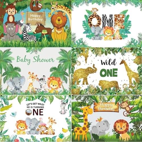 Happy Birthday Backdrop Banner Jungle Safari Animal Dino Theme Background For Baby Shower Kids Men Women Birthday Party Decor