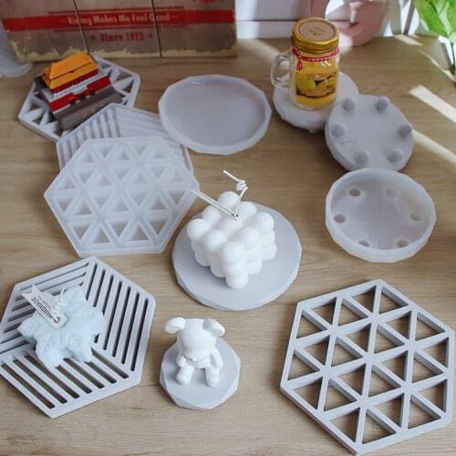 Geometric design Concrete Gardening pot Base Silicone mold Round candle holder Cement Tray Mold Plaster Round Silicone Mold