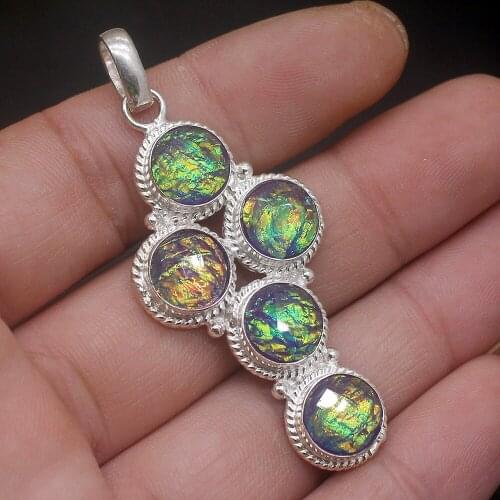 Gemstonefactory Jewelry Big Promotion Single Unique 925 Silver Colorful Dichroic Glass Lady Women Necklace Pendant 20210031