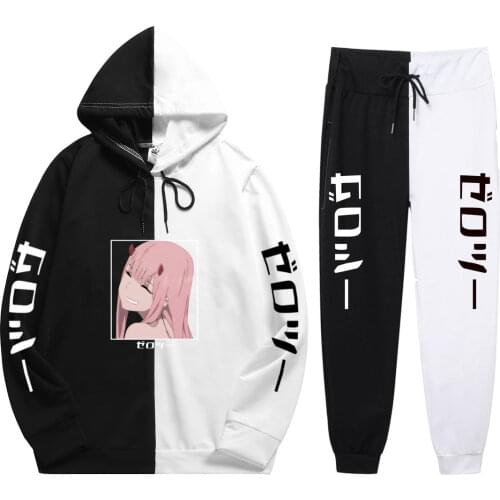 Summer Mens Sets 2 Pieces Sets Anime Zero TWO Beautiful G Print Patchwork Thin Hoodie+PatchworkPants The Sharingan Sweatshirt
