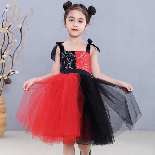 Red&Black Girls Tutu Dress Tulle Train Girl Evening Birthday Party Dresses Kids Girl Ball Gown Dress Halloween Costume 2-8Y