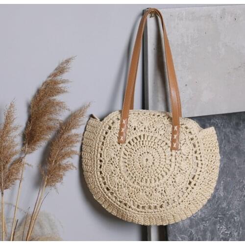 Summer Bohemia Fashion Straw Woven Hollow Round Women Shoulder Bags Casual Ladies Beach Vacation Large Capacity Tote Handbags