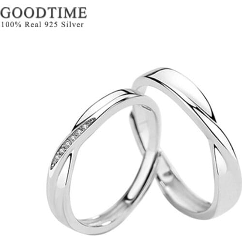 Fashion Couple Ring Pure 100% 925 Sterling Silver Rhinestone Open Size Ring Anniversary Jewelry Anniversary Gift For Women Men