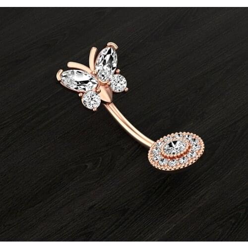 Fashion Piercing Jewelry 1PC Belly Button Ring Navel Ring Exquisite Butterfly Shape Piercing Ring Stainless Steel Button