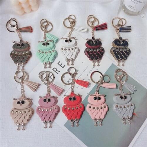 Fashion Creative Trend Owl Charm Keychain Tassel Jewelry Cartoon Car Keychain Ring Lady Cute Personality Bag Mobile Keychain