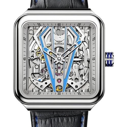 Men Watch OUPINKE Luxury Automatic Mechanical Watches Sports Rectangle Stainless Steel Luminous Wristwatch Relojes Para Hombre