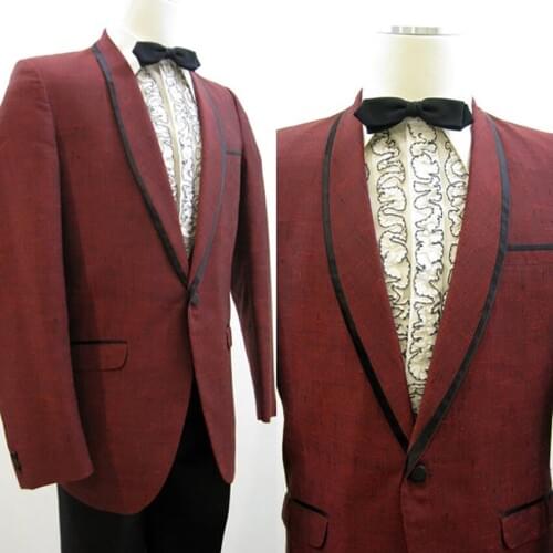 Custom Made to Measure mens BESPOKE suit,wine red jacket + black collar & pocket edge + black pants , Tailored fashion tuxedos