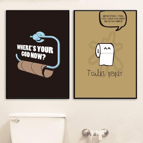Wall Painting Toilet Paper Jokes Cartoon Wallpaper Wall Art Pictures Modern Mural Vintage Poster Bathroom Home Decoration