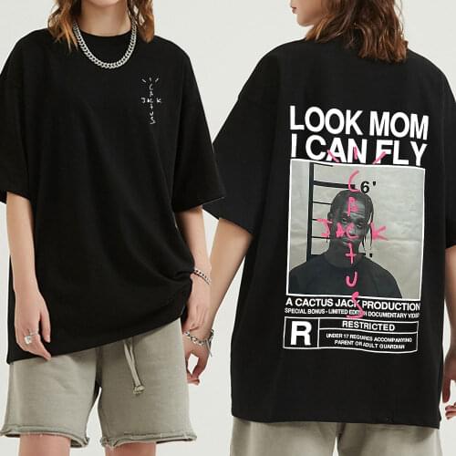 2021 New Fashion Hip Hop T Shirt Men Women Travis Scotts Cactus Jack Harajuku T-Shirts Look Mom I Can Fly Letter Print Tees Tops