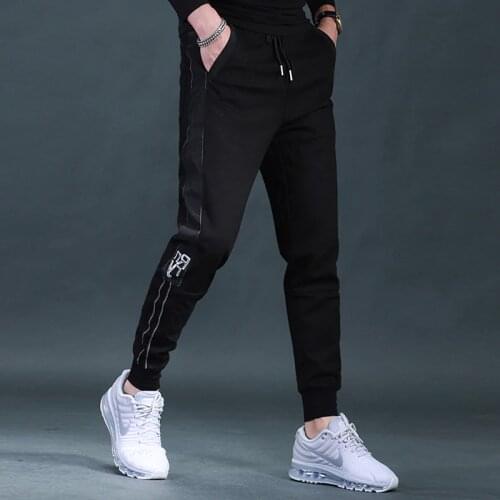 Fashion Black Embroidery Joggers Trousers Men Sport Casual Drawstring Pencil Pants