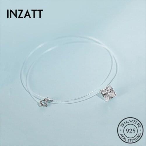 INZATT 925 Sterling Silver Zircon Crystal Pearl Pendant Choker Necklace Fishing Line Fine Jewelry For Fshion Women party gift