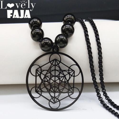 2021 Flower of Life Yoga Stainless Steel Necklaces for Men Black Color Bead Chain Necklace Jewerly colgante hombre N19502
