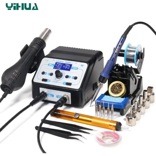 YIHUA 938BD+-I 750W Soldering Iron Station Declined Display SMD Rework Station LCD Welding Station Hot Air Gun Soldering Station