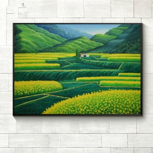 Hand painted oil paintings on canvas Rape flower field landscape painting for living room Wall art picture decor painting