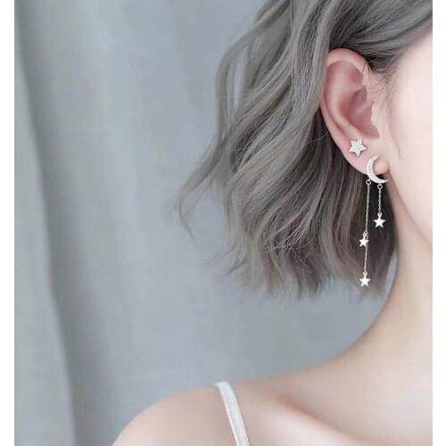 New Fashion Moon Stars Tassel Earrings For Women Charm Asymmetry Rhinestone Earring Girl Party Engagement Personality Jewelry