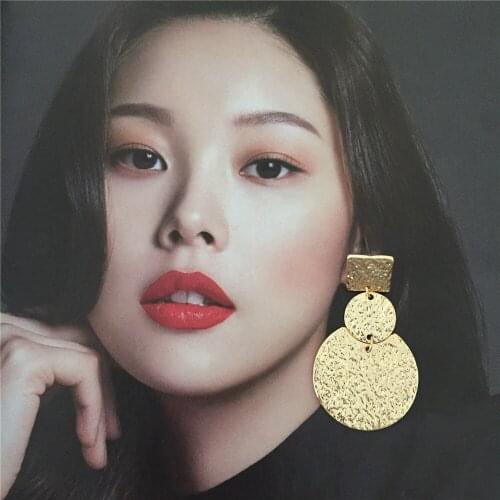 Rough Surface Square Round Geometric Gold Color Drop Earrings For Women Girl Sculpture Jewery Party Accessaries