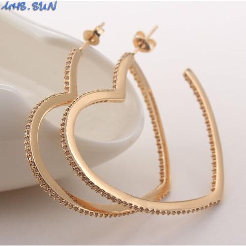 MHS.SUN Fashion Korean Style Women AAA Zircon Heart Hoop Earrings Jewelry Luxury Female CZ Stones Earrings Party Gift 1Pair