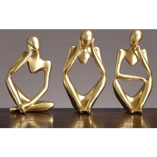 Modern Art Resin Statues European Style Thinker Golden Statue Decoration Creative Abstract Figure Sculpture Home Ornament