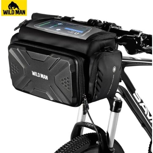 WILD MAN Bicycle Handlebar Bag Folding Cycling Bag 7" Reflective Rainproof Touch Screen Phone Case Bag Storage Capacity 4L