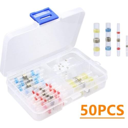 50PCS Heat Shrink Soldering Sleeving Solder Seal Cable Connector Insulation Waterproof Terminator 4 Sizes Kit Marine Automobile