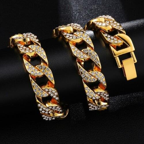 Thick Miami Cuban Link Chain Gold Color Rhinestone Iced Out Hip Hop Bling 13.6mm 30" Iced Out Hip Hop Chain