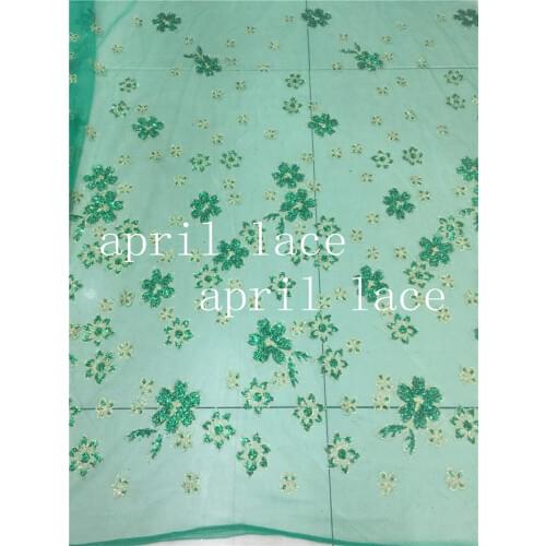 Stock ap2057 #10 yards green dobby flowe glued glitter net tulle mesh sugar lace fabric for sawing dress