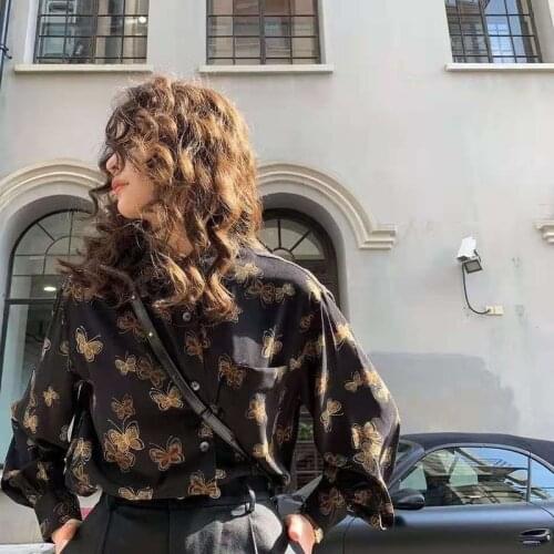 HOUZHOU Vintage Women Blouse Korean Style Harajuku Oversized Shirt Long Lantern Sleeve Blouses Spring Summer New 2021 Fashion