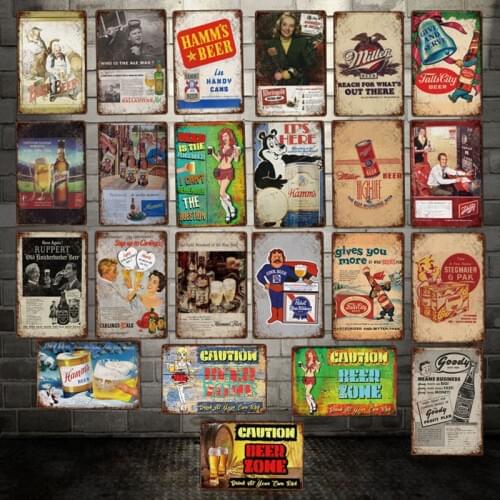 [ WellCraft ] Beer Zone Caution Miller Metal Signs Posters Vintage Painting Wall Plque Party Custom Decor LT-1965