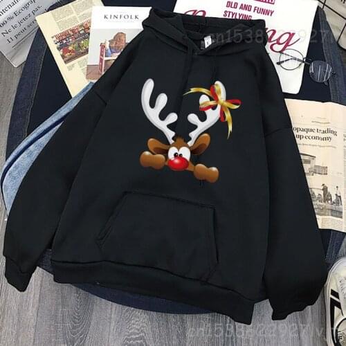 Dropship Wo Christmas Hoodies Fashion Santa Claus Printed Cartoon Reindeer Funny Printed Oversized Sweatshirt Female