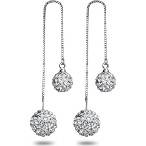 100% 925 sterling silver fashion shiny Shambhala ball crystal ladies' stud earrings women jewelry Valentines day gift