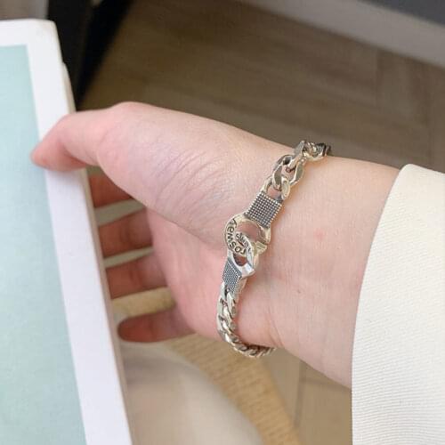 VENTFILLE 925 Sterling Silver Thick Chain Bracelets New Fashion Hip Hop Vintage Couples Simple Design Punk Party Jewelry