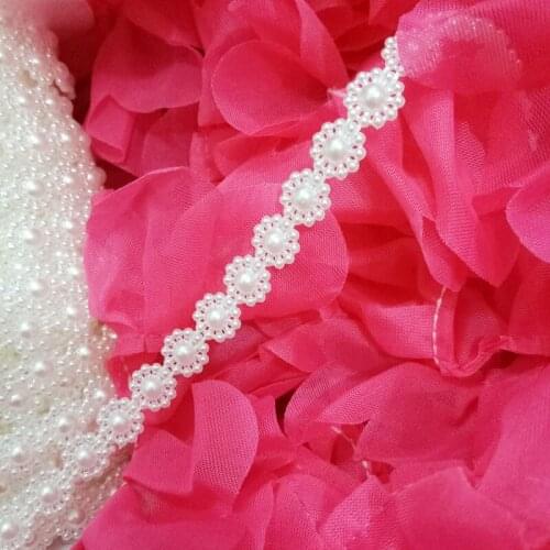 1M Lace Crystal Beads Sequin Fabric White Flower Beaded Trim Ribbon Sewing Applique Collar Guipure Sequins Decor Accessories V7