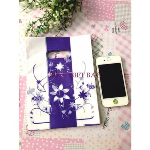 100pcs Purple Flowers Design Plastic Bags 15x20cm Jewelry Boutqiue Candy Gifts Packaging Bags Favor Plastic Gift Bag With Handle