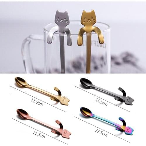 11.5cm Cute Cat Coffee Spoon Stainless Creative Cat Spoon Teaspoon Dessert Snack Scoop Ice Cream Mini Spoons Tableware Wholesale