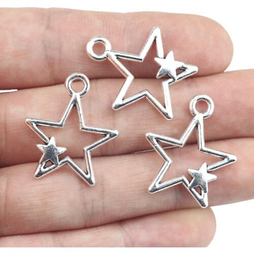 12 Pieces 21*26mm Antique Silver Color Star PhoneCharms Earrings For DIY Jewelry Making