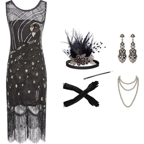 The 1920s wholesale round-neck sleeveless peacock dress and sequined gauze dress and peacock headpiece