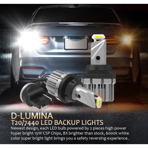2Pcs Car Backup LED Reverse Lights 7440 T20 W21/5W W21W LED Bulbs With CSP Chips 21W 6000K 2800LM Xenon White Canbus Error Free